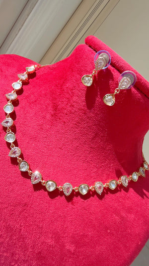 Gold Kundan Jewelry Moissanite gold look like chain Dainty necklace /Indian Bridal Jewelry/Real Moissanite Drop Dainty necklace