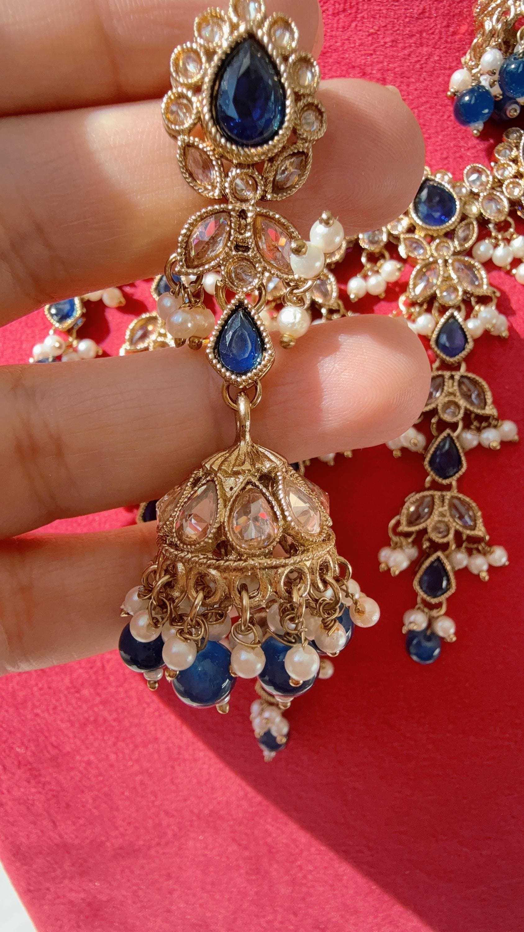 Antique kundan Polki blue Kundan necklace Set /bridal necklace/Indian wedding jewelry/Bridal necklace set/Indian wedding Necklace