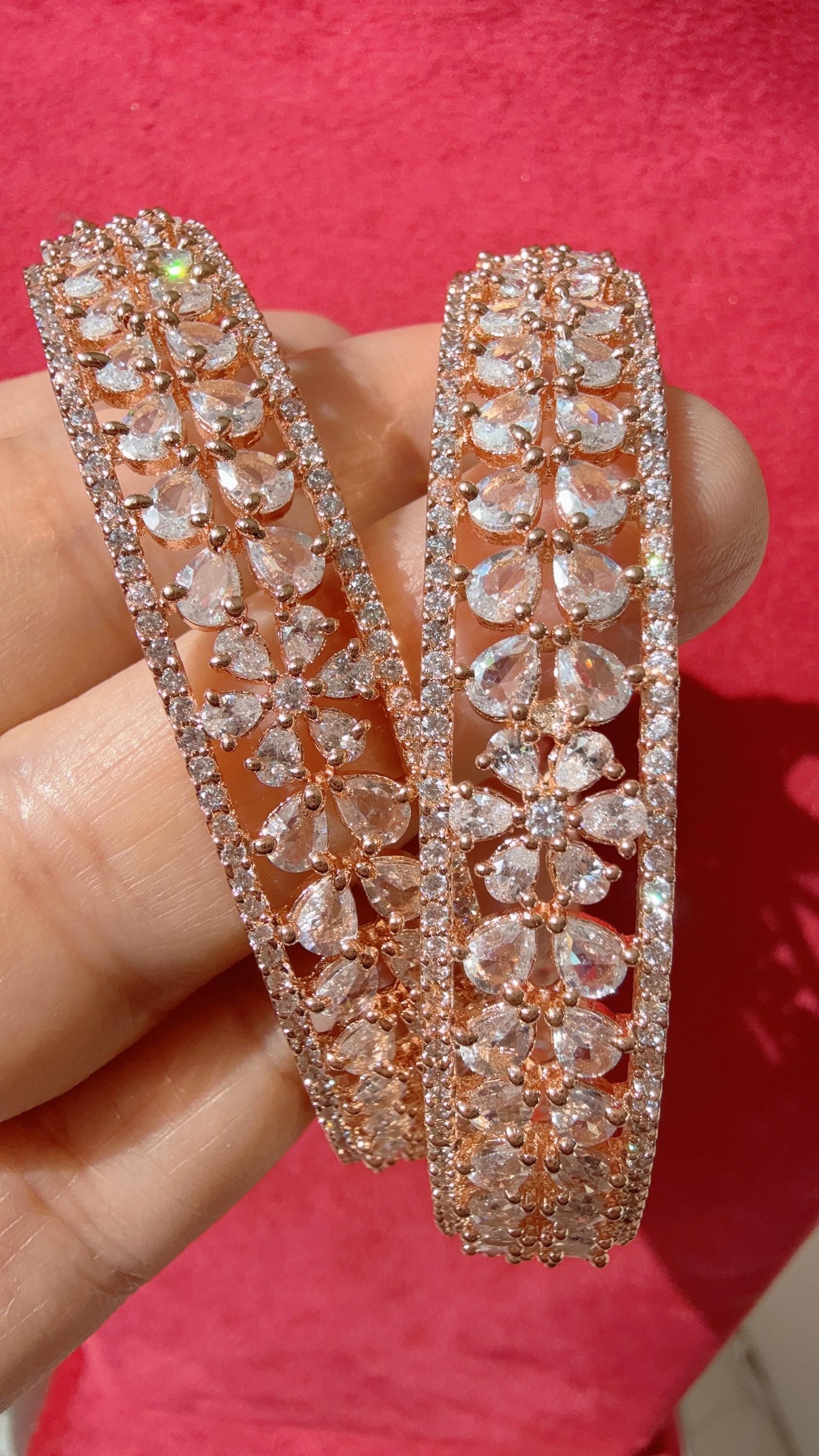 Rose gold American diamond bangle pair / Cz stone rose gold kada/Rose gold bracelet/indian bangles/Indian Jewelry /bridal jewelry