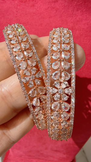 Rose gold American diamond bangle pair / Cz stone rose gold kada/Rose gold bracelet/indian bangles/Indian Jewelry /bridal jewelry