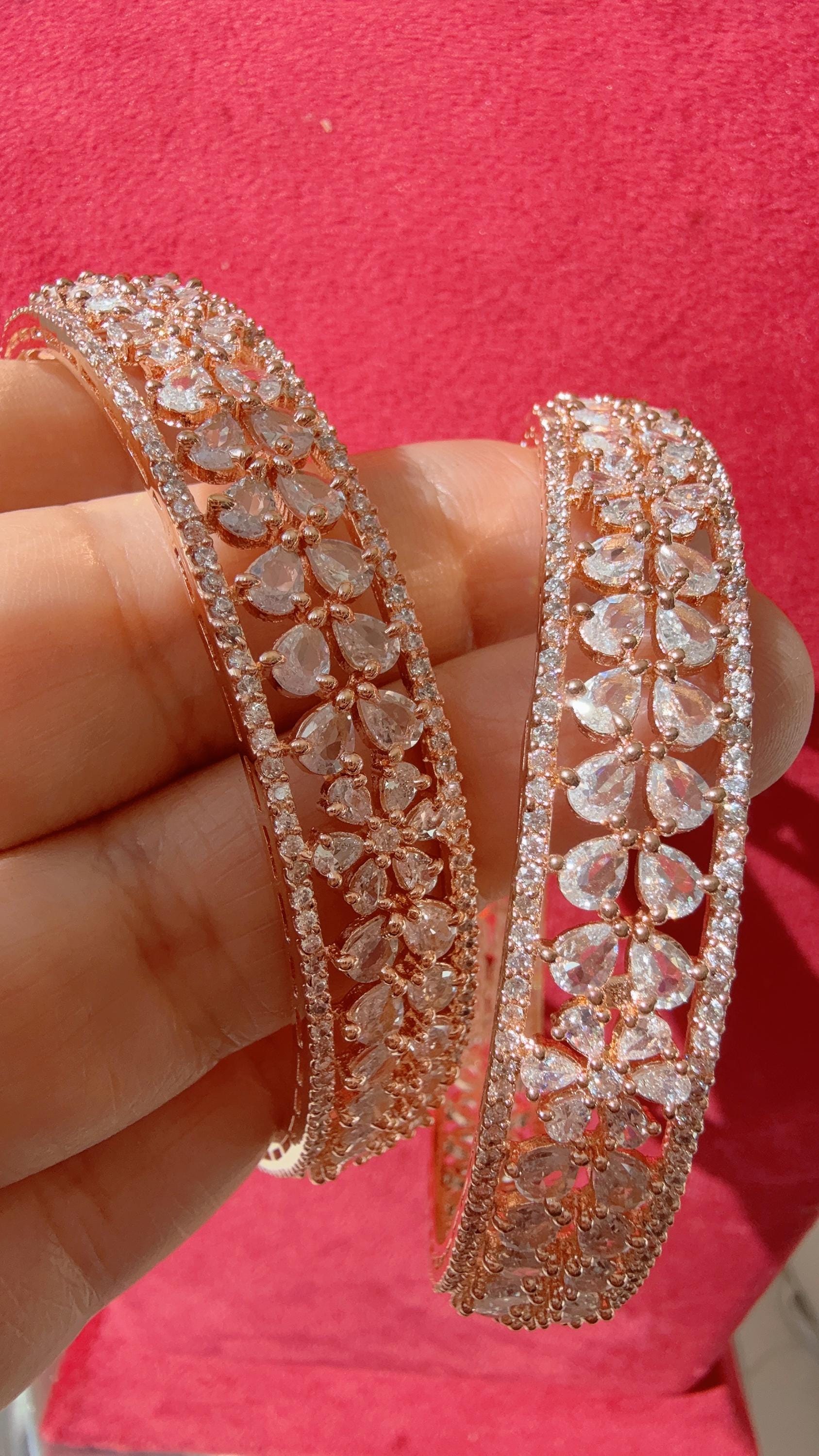 Rose gold American diamond bangle pair / Cz stone rose gold kada/Rose gold bracelet/indian bangles/Indian Jewelry /bridal jewelry