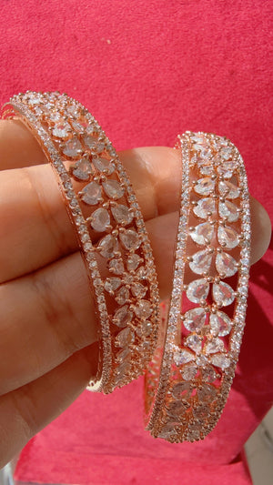 Rose gold American diamond bangle pair / Cz stone rose gold kada/Rose gold bracelet/indian bangles/Indian Jewelry /bridal jewelry