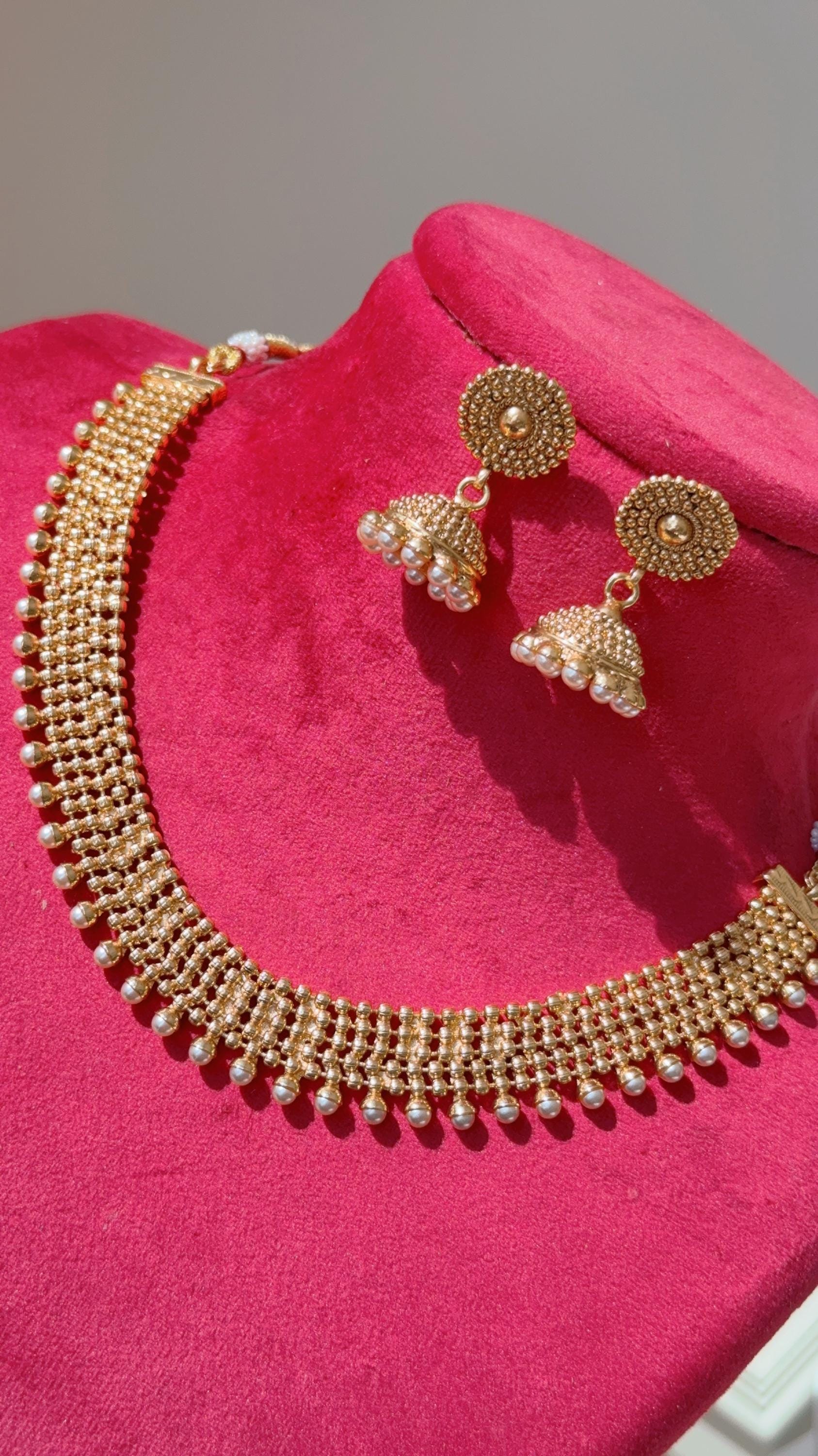 Antique Gold Necklace/Indian wedding jewelry/South Indian Jewelry/Wedding necklace/Temple Jewelry