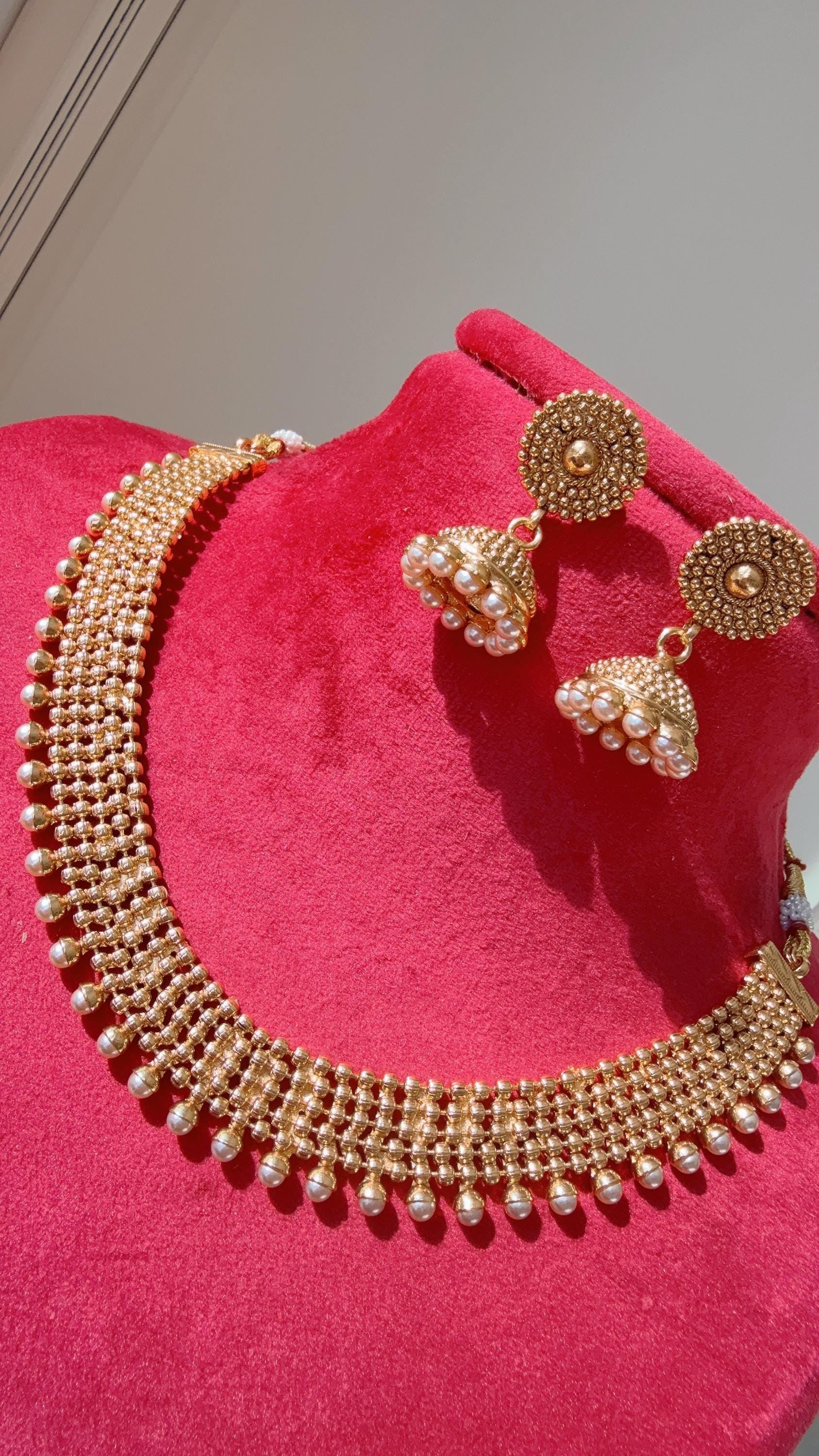 Antique Gold Necklace/Indian wedding jewelry/South Indian Jewelry/Wedding necklace/Temple Jewelry