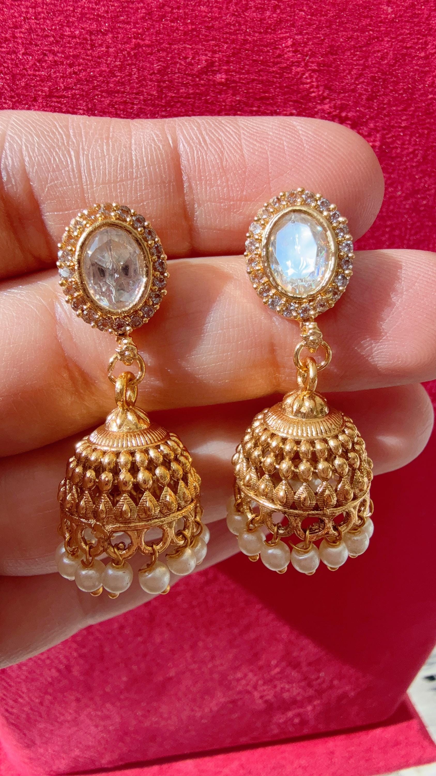 Gold plated Wedding jhumka /gold plated Earrings / Dangle Drop gold Jhumkas /Indian wedding/Kundan Jhumka/ gold jhumka