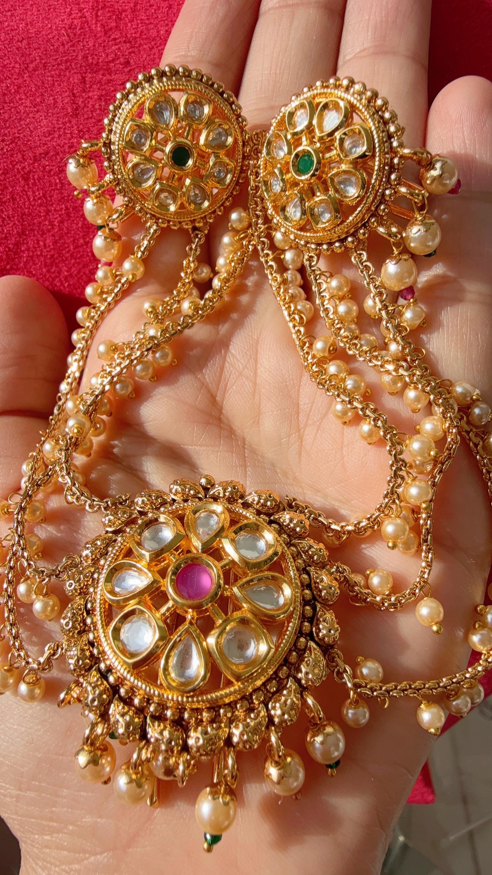 Ruby Green kundan Bun Pin/Mathapatti /Hair Clip/ Kundan Hair clips/Juda clip Choti/Kundan hair accessories/bridal hair jewelry
