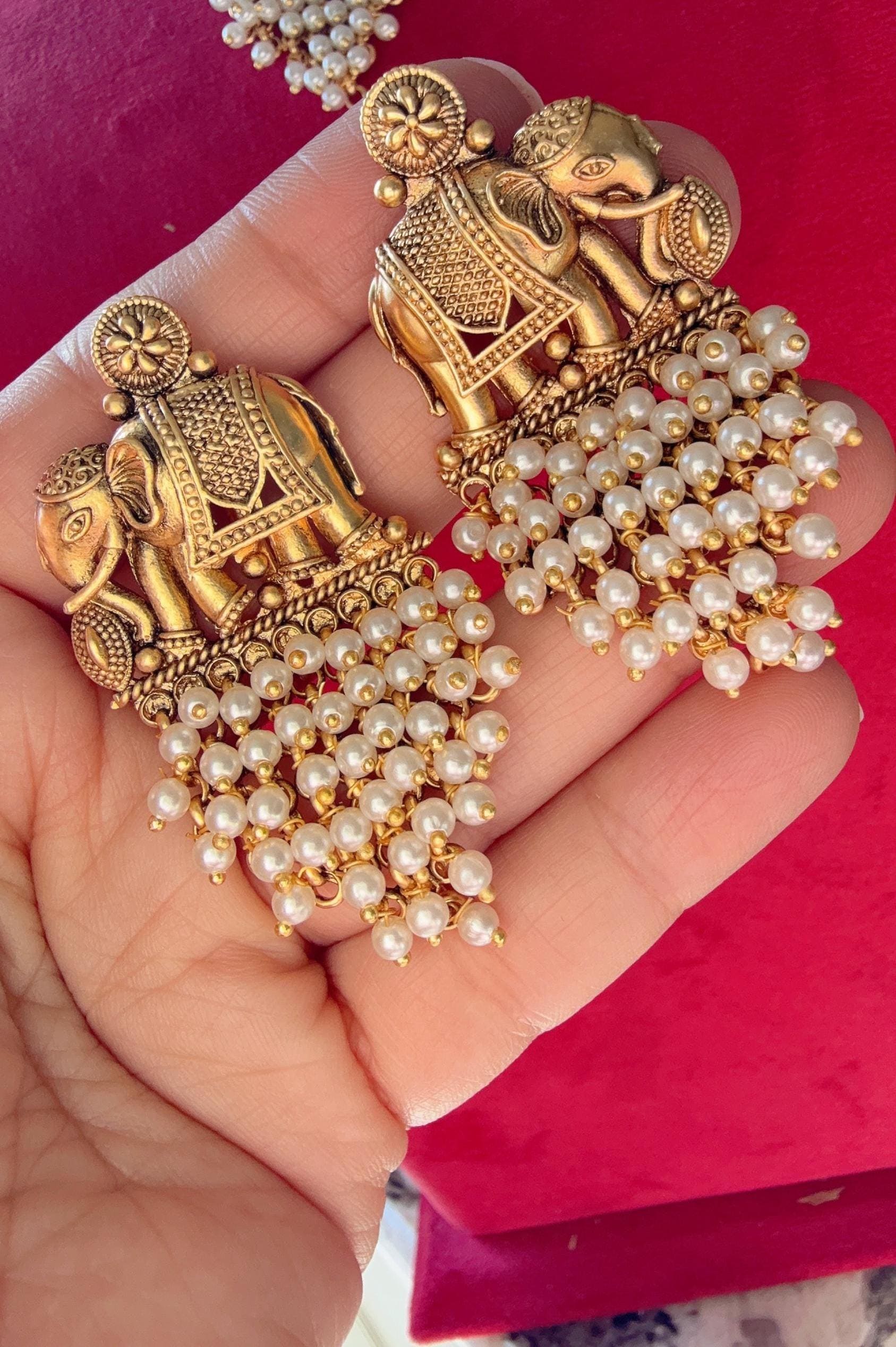 Rajwadi finish Traditional Elephant Pearl Earrings/pearls Jhumkas /Indian wedding/Kundan Jhumka/ gold jhumka