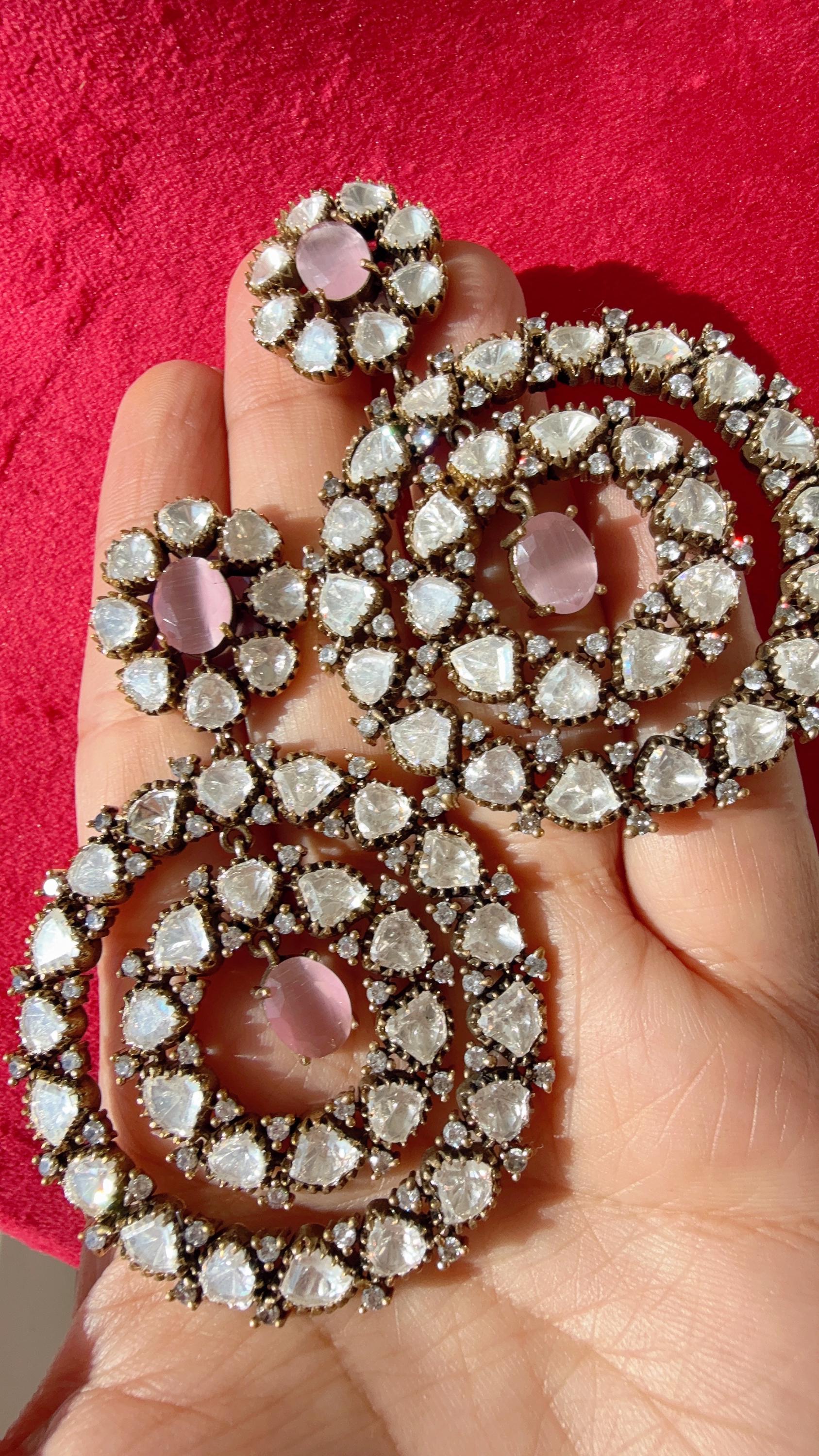 Baby pink diamond Moissanite kundan chandbali Earrings/Elegant Statement Jewelry/ Moissanite chand bali Earrings/Bridal Diamond earrings