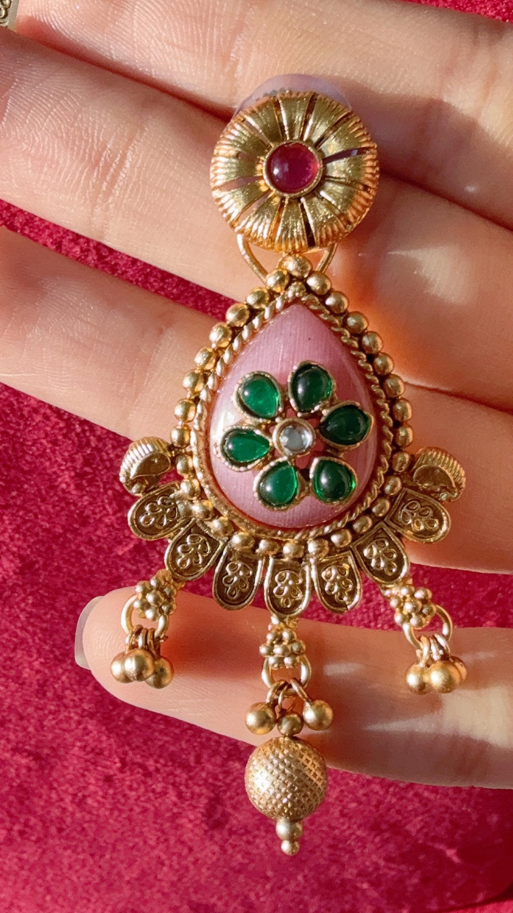 Heritage inspired Kundan Mint Pink Stone Necklace Set //Kundan Heritage Necklace Set//Bridal Mint pink necklace