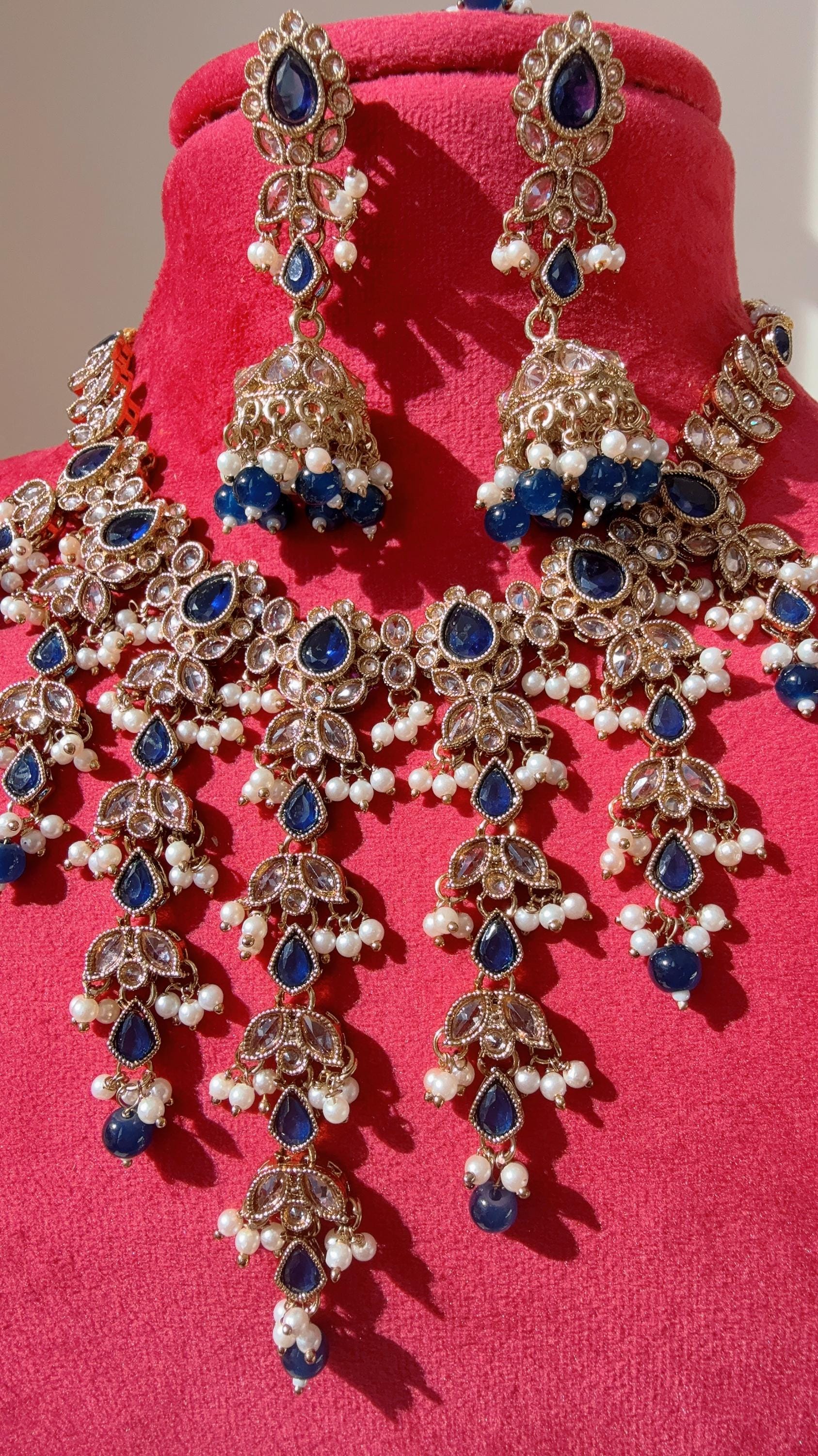 Antique kundan Polki blue Kundan necklace Set /bridal necklace/Indian wedding jewelry/Bridal necklace set/Indian wedding Necklace