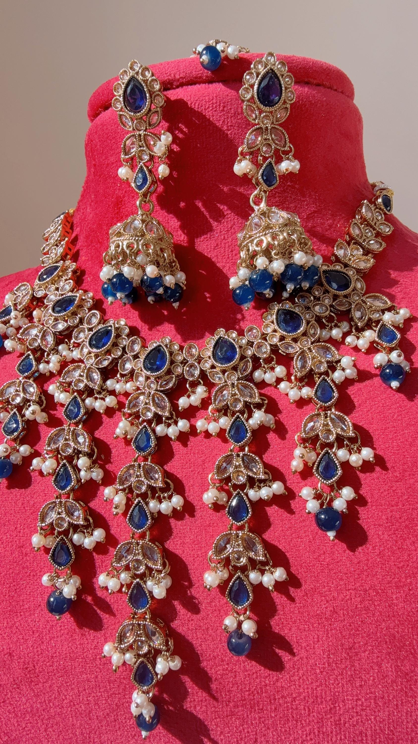 Antique kundan Polki blue Kundan necklace Set /bridal necklace/Indian wedding jewelry/Bridal necklace set/Indian wedding Necklace