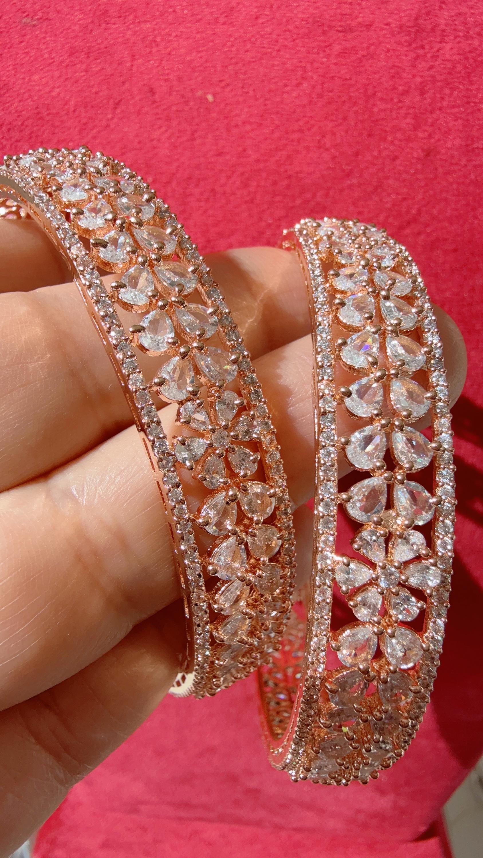 Rose gold American diamond bangle pair / Cz stone rose gold kada/Rose gold bracelet/indian bangles/Indian Jewelry /bridal jewelry
