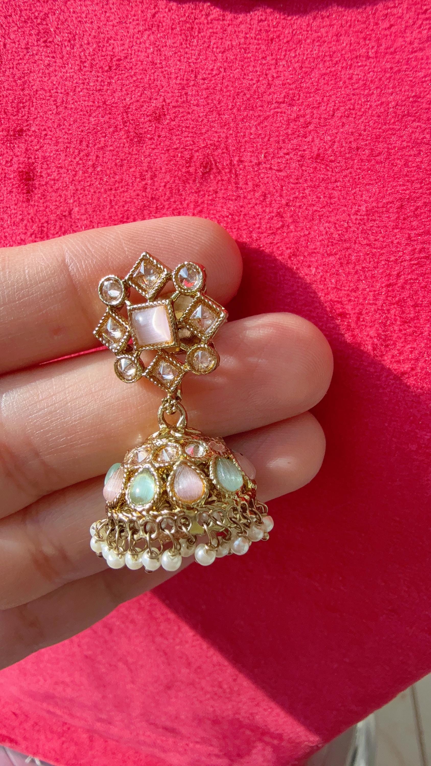 Antique Polki Kundan Mint pink necklace with earrings and Tikka /Wedding necklace/Bridal necklace/Indian necklace/Indian jewelry/
