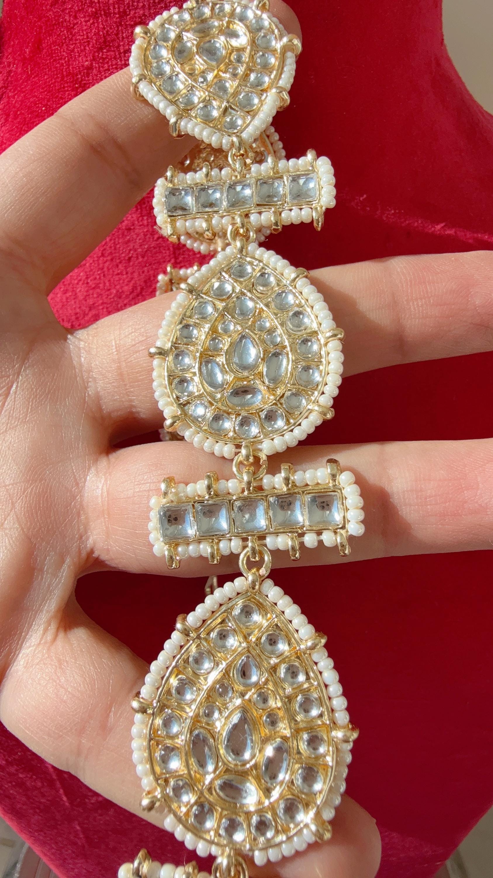 Kundan Pearl Sheesh Phool/matte gold Kundan Head Band/Matha phool/Indian Bridal Jewelry/Bridal Matha Patti/Kundan hair accessory
