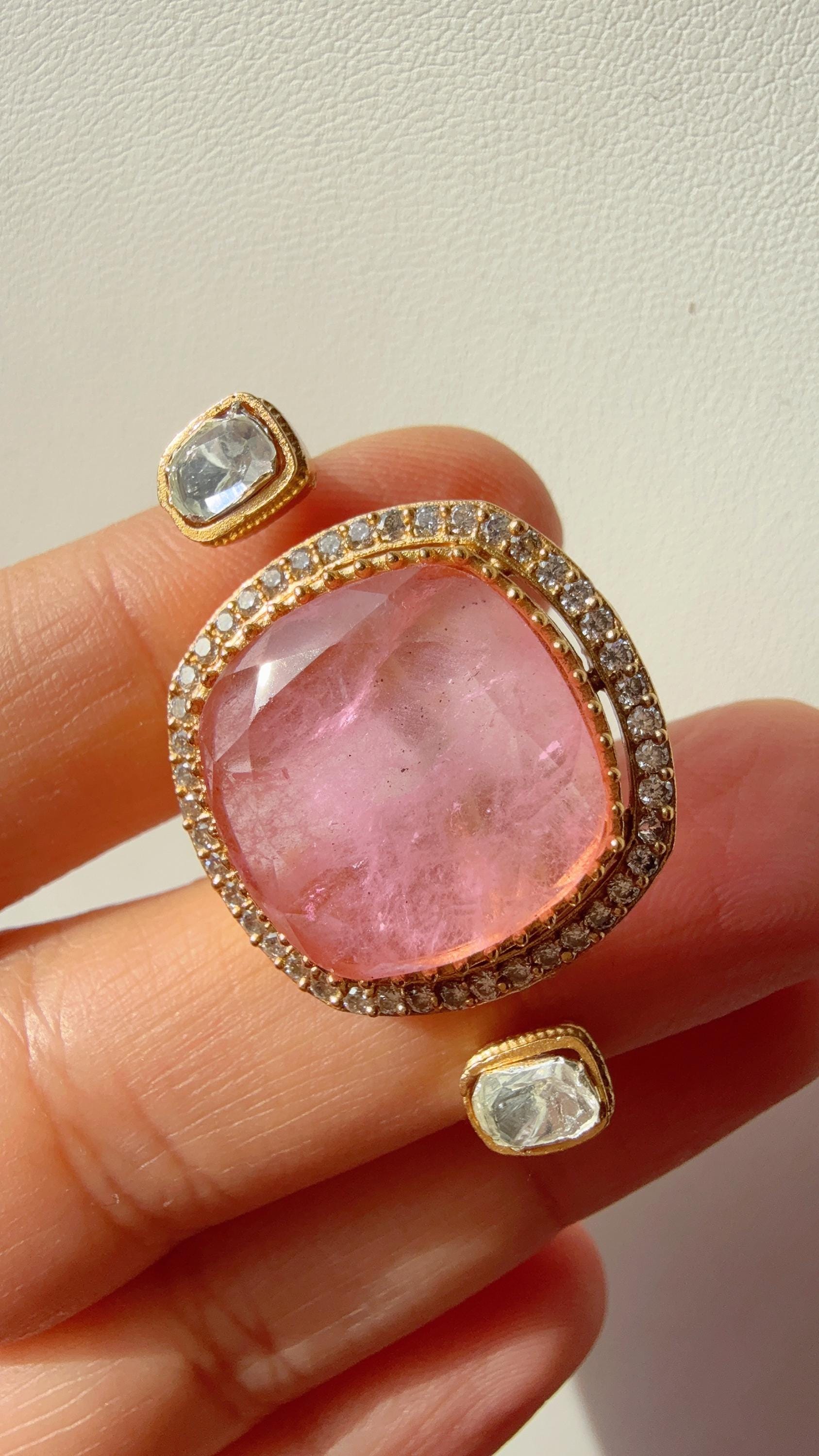 Kundan Moissanite doublet Baby pink diamond Ring/Adjustable Ring/Double Finger Kundan Ring /Indian Wedding jewelry/ Kundan ring