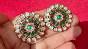 Moissanite Kundan Emerald green Studs /Indian Jewelry /Statement Stud Earring/Kundan Stud Earrings/Cz Studs/Diamond Studs
