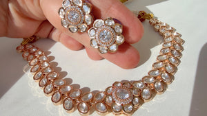 Moissanite green Gold choker necklace stud set/Kundan diamond choker Necklace / Indian Bridal Jewelry/Indian Wedding jewelry
