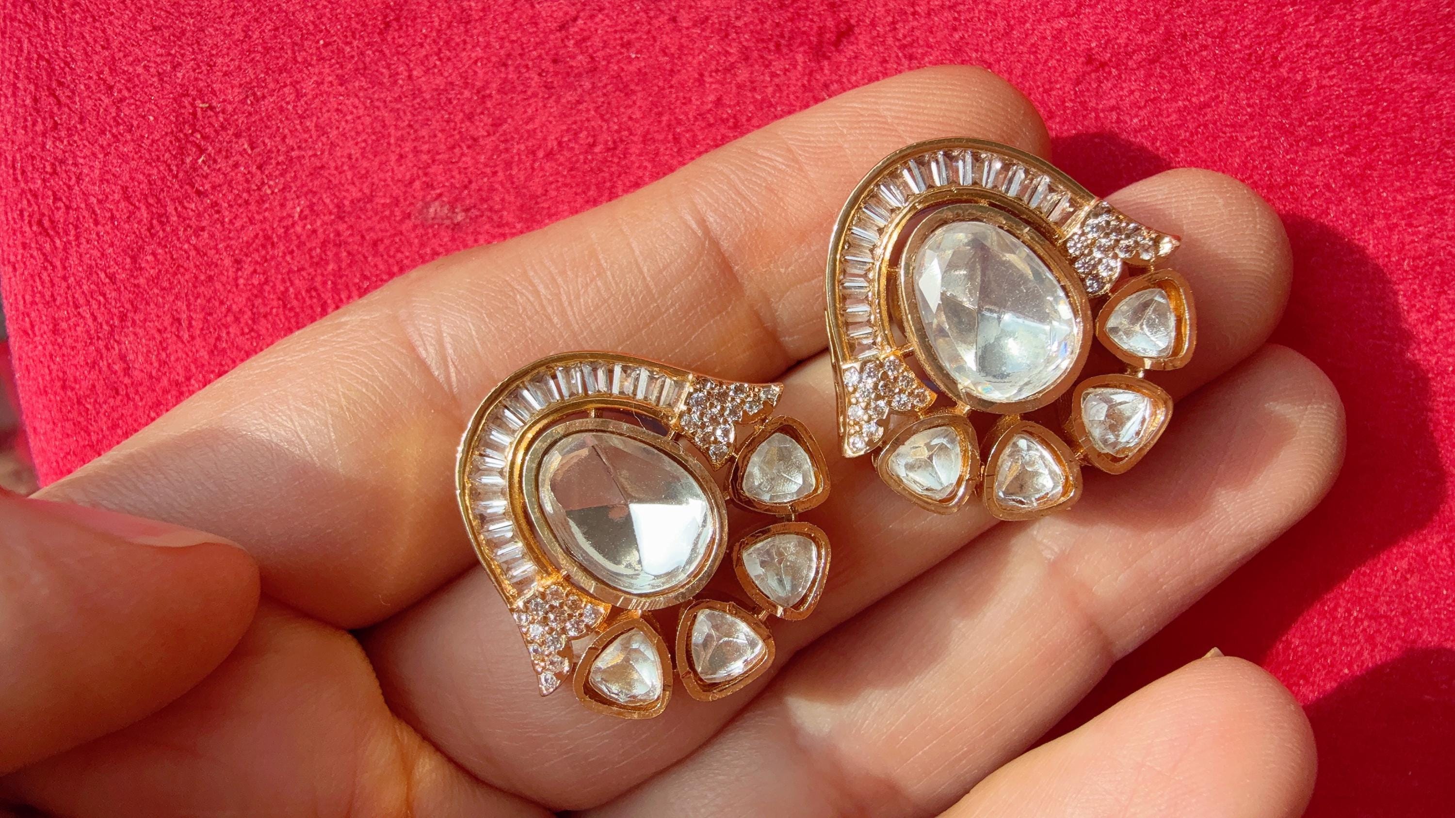 Moissanite diamond Kundan Studs /Indian Jewelry /Statement Stud Earring/Kundan Stud Earrings/Cz Studs/Diamond Studs