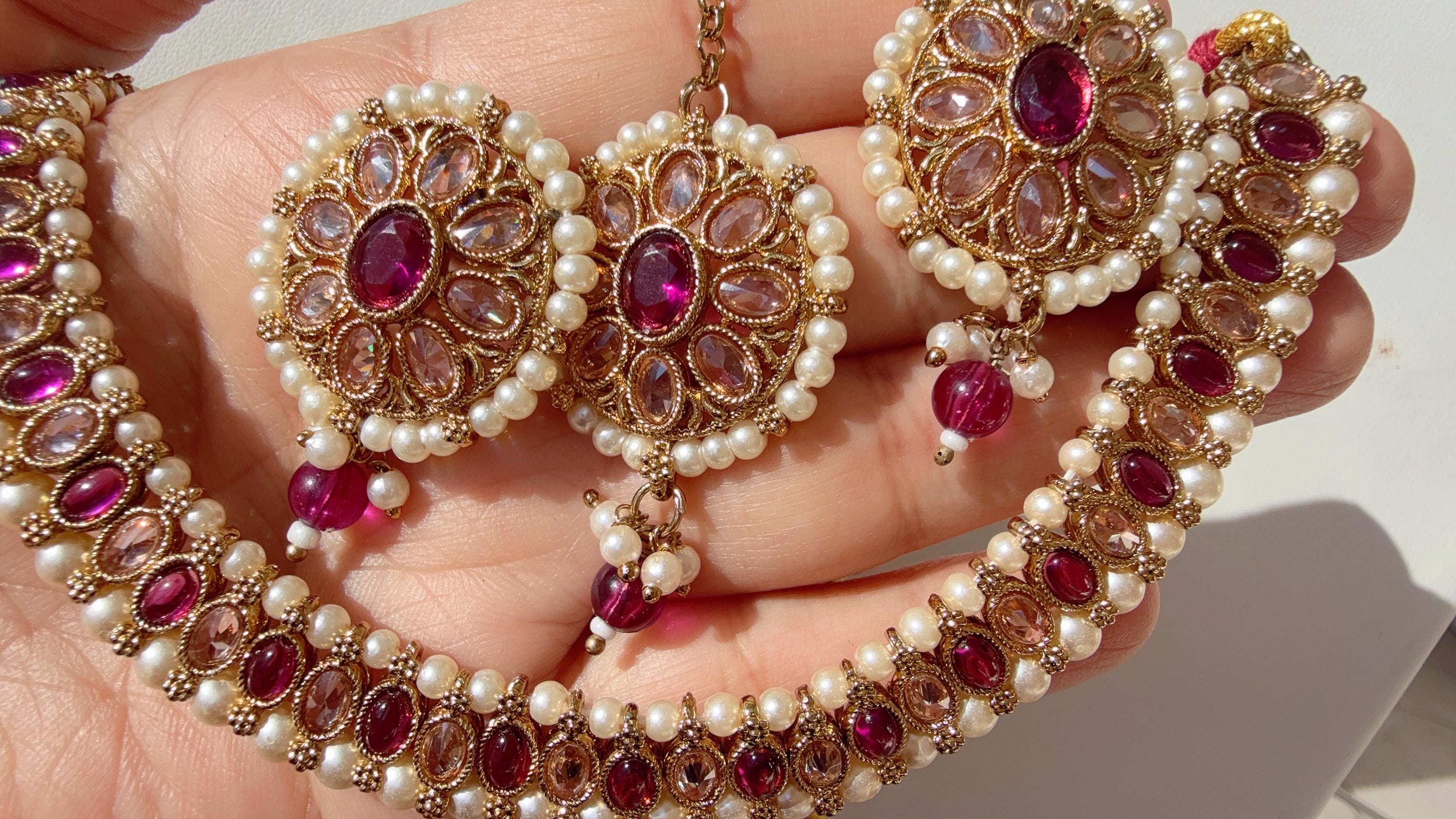 Antique Polki Kundan Fuchsia Pink necklace/Wedding necklace/Bridal necklace/Indian necklace/Indian jewelry/Bridesmaid's