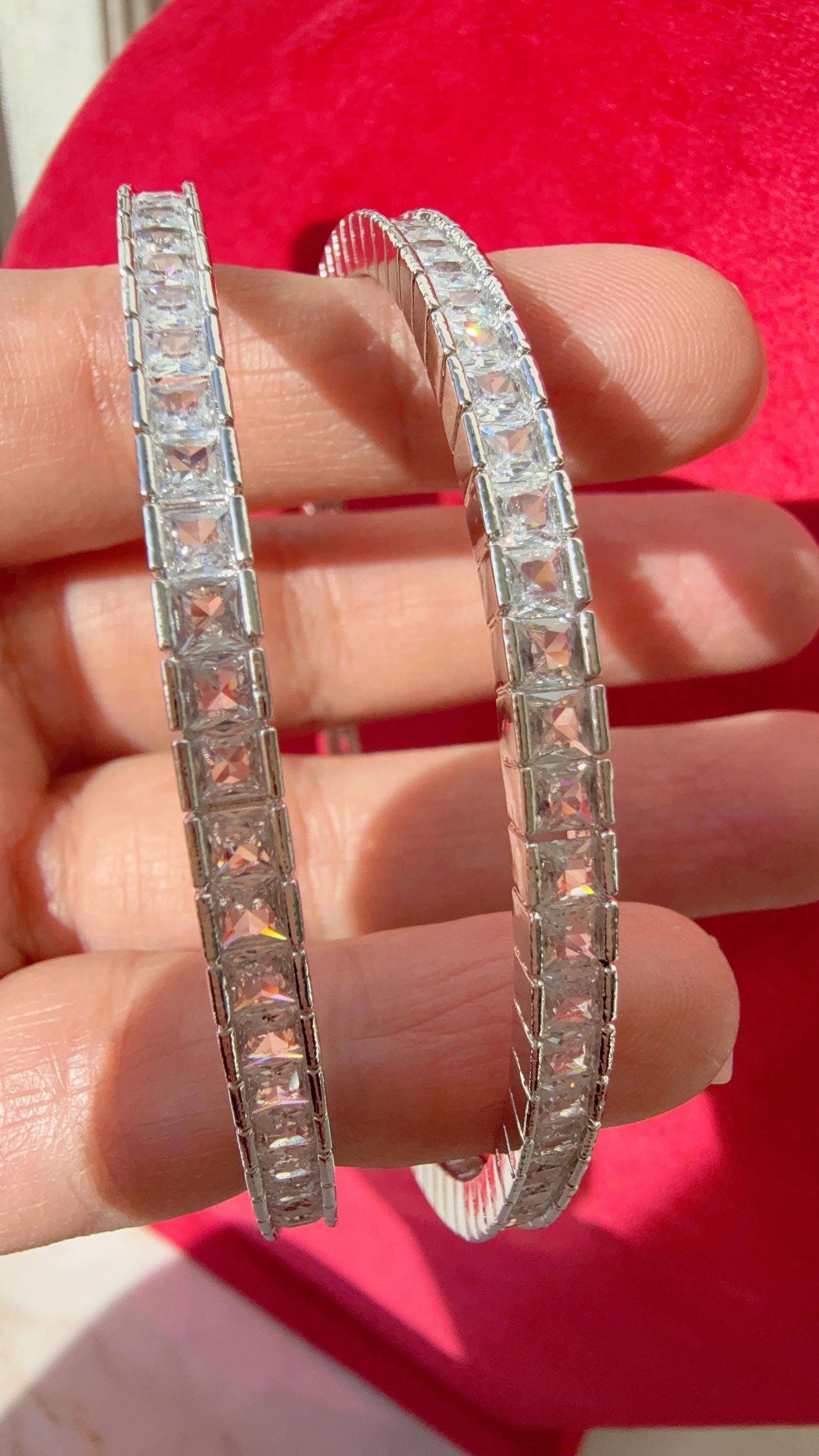 Rhodium Silver American diamond bangles/ Marquise cut Simulated Diamond Bangle diamond bracelet/Indian bangles /bridal jewelry