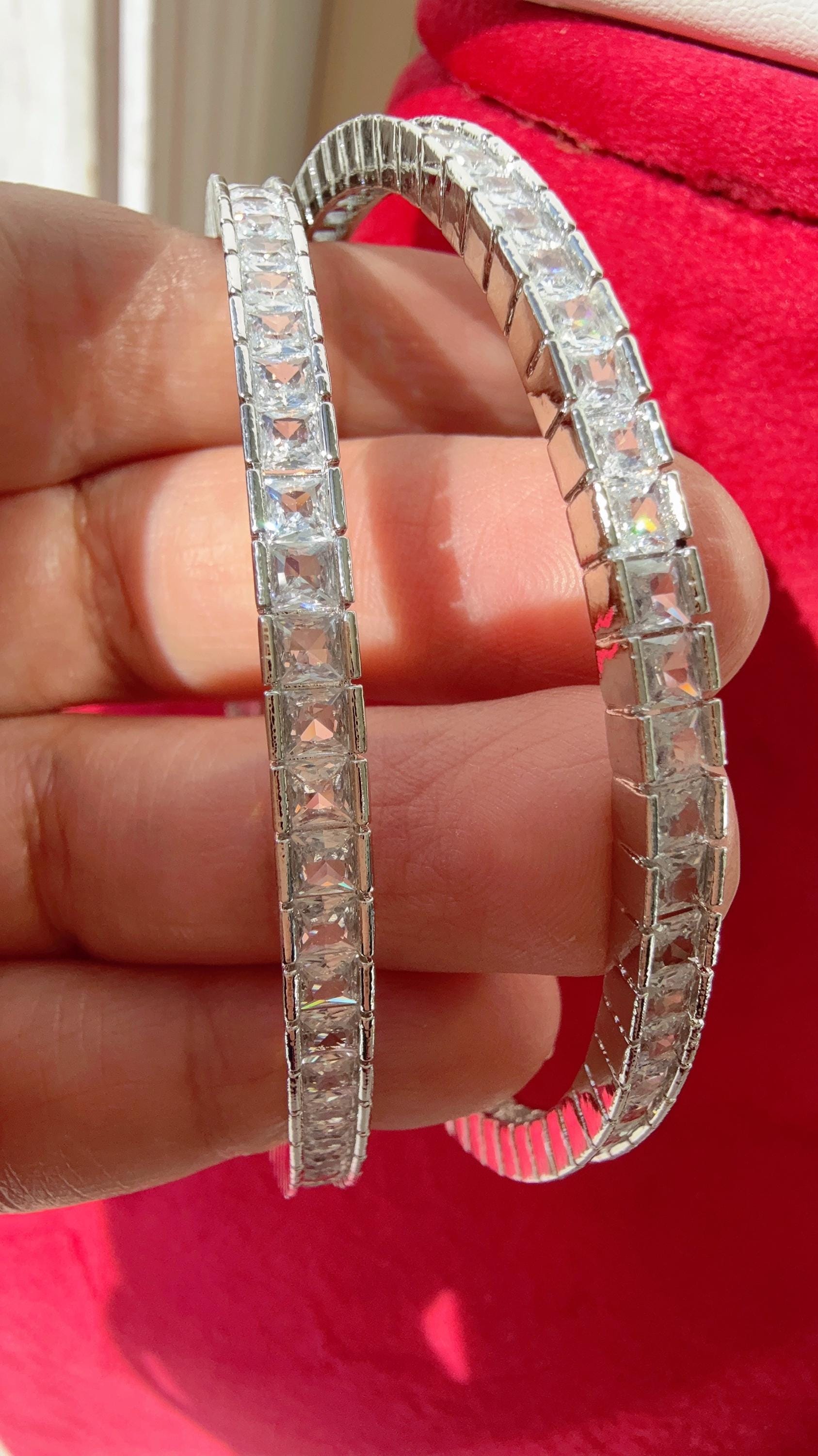 Rhodium Silver American diamond bangles/ Marquise cut Simulated Diamond Bangle diamond bracelet/Indian bangles /bridal jewelry