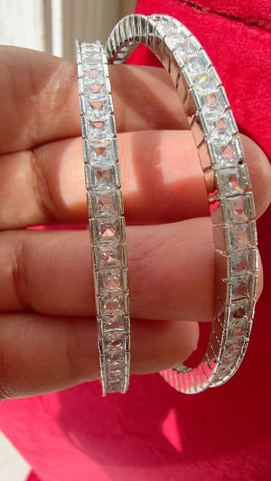Rhodium Silver American diamond bangles/ Marquise cut Simulated Diamond Bangle diamond bracelet/Indian bangles /bridal jewelry