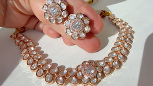 Moissanite green Gold choker necklace stud set/Kundan diamond choker Necklace / Indian Bridal Jewelry/Indian Wedding jewelry
