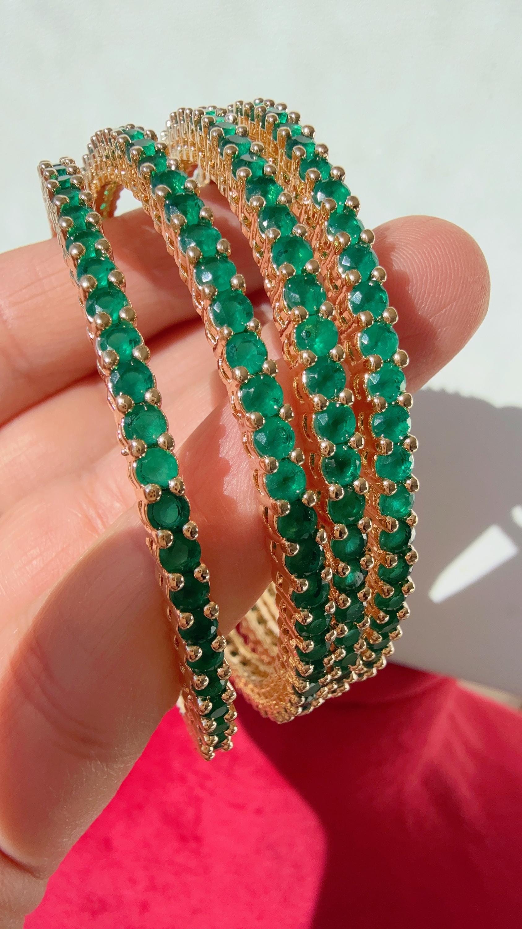 Set of 4 Emerald Green CZ 1 gram gold Bangles /CZ Bangles/ indian Bangles/Indian Jewelry / Indian BangleGreen diamond Bracelets
