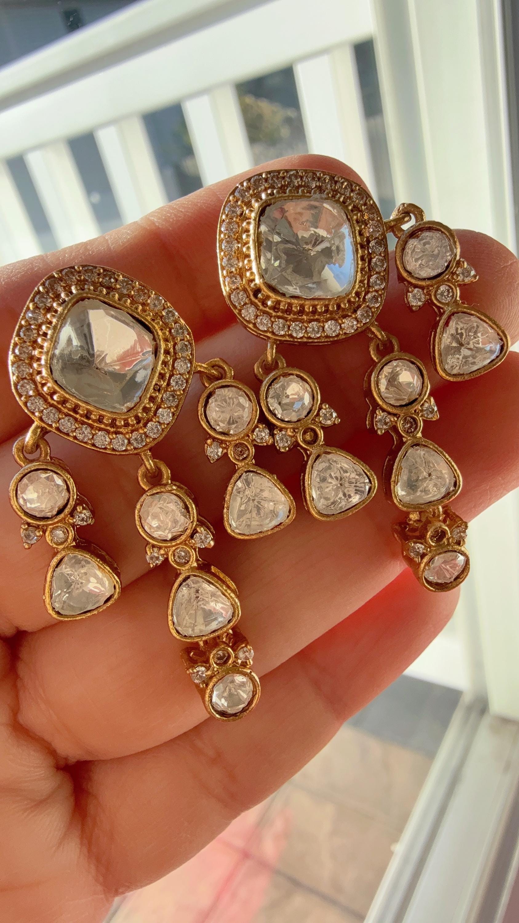 Moissanite Kundan diamond Studs /Indian Jewelry /Statement Stud Earring/Kundan Stud Earrings/Cz Studs/Diamond Studs