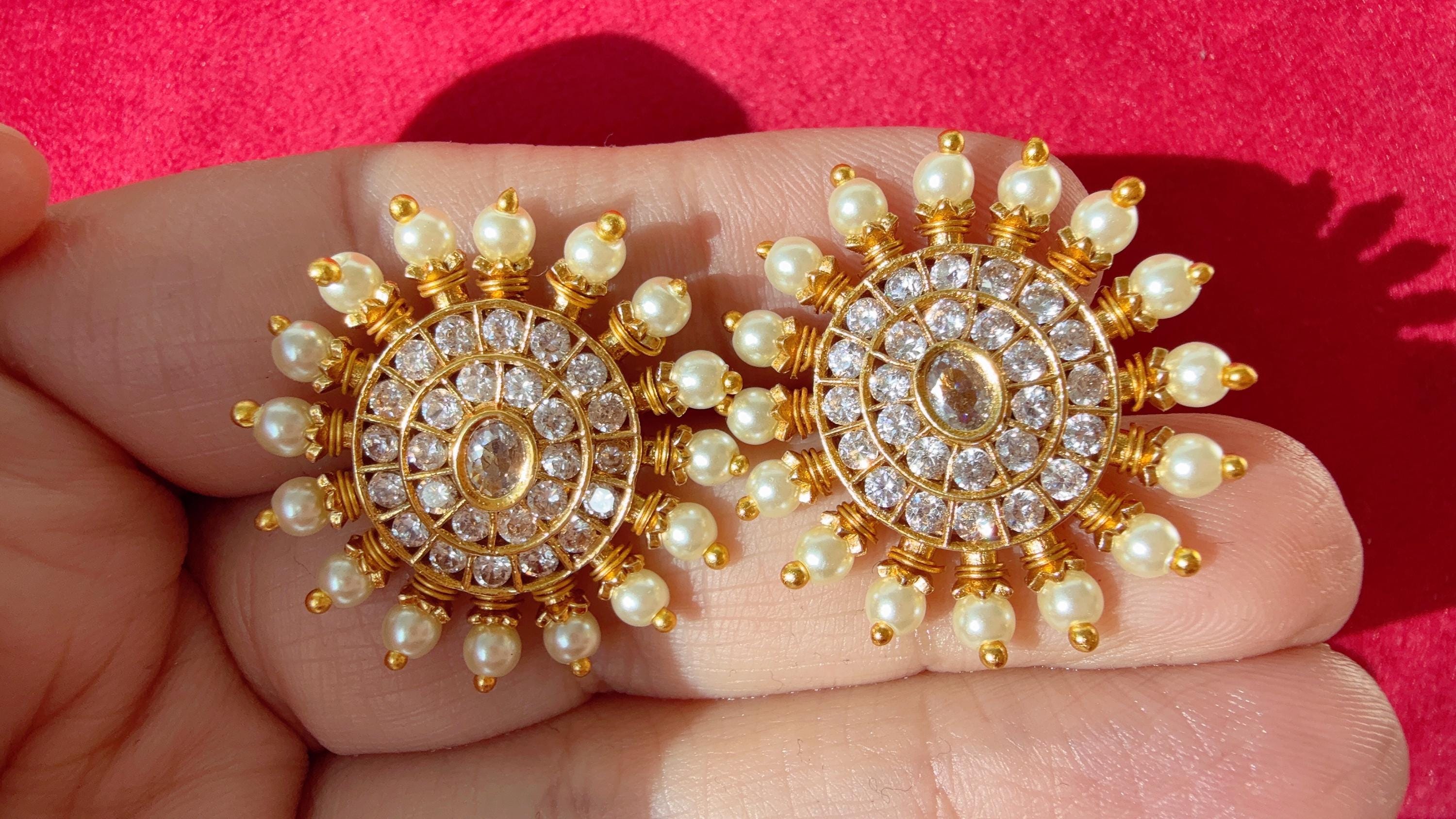 Kundan Stud Diamond Earrings /Indian Studs/Indian Jewelry/Ruby Green Studs/Statement Stud Earring/Kundan Stud Earrings