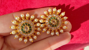 Kundan Stud Diamond Earrings /Indian Studs/Indian Jewelry/Ruby Green Studs/Statement Stud Earring/Kundan Stud Earrings