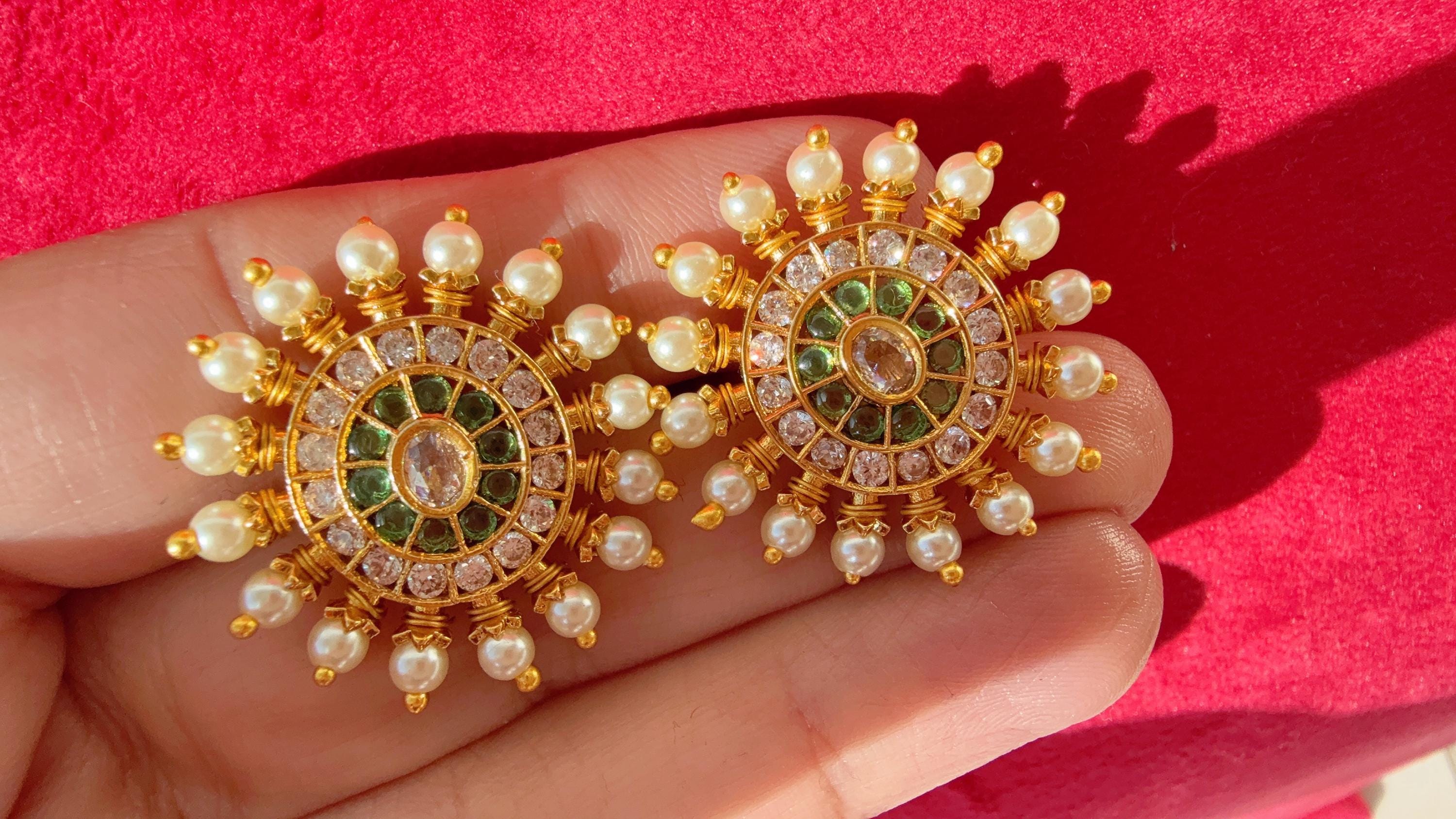 Kundan Stud Diamond Earrings /Indian Studs/Indian Jewelry/Ruby Green Studs/Statement Stud Earring/Kundan Stud Earrings