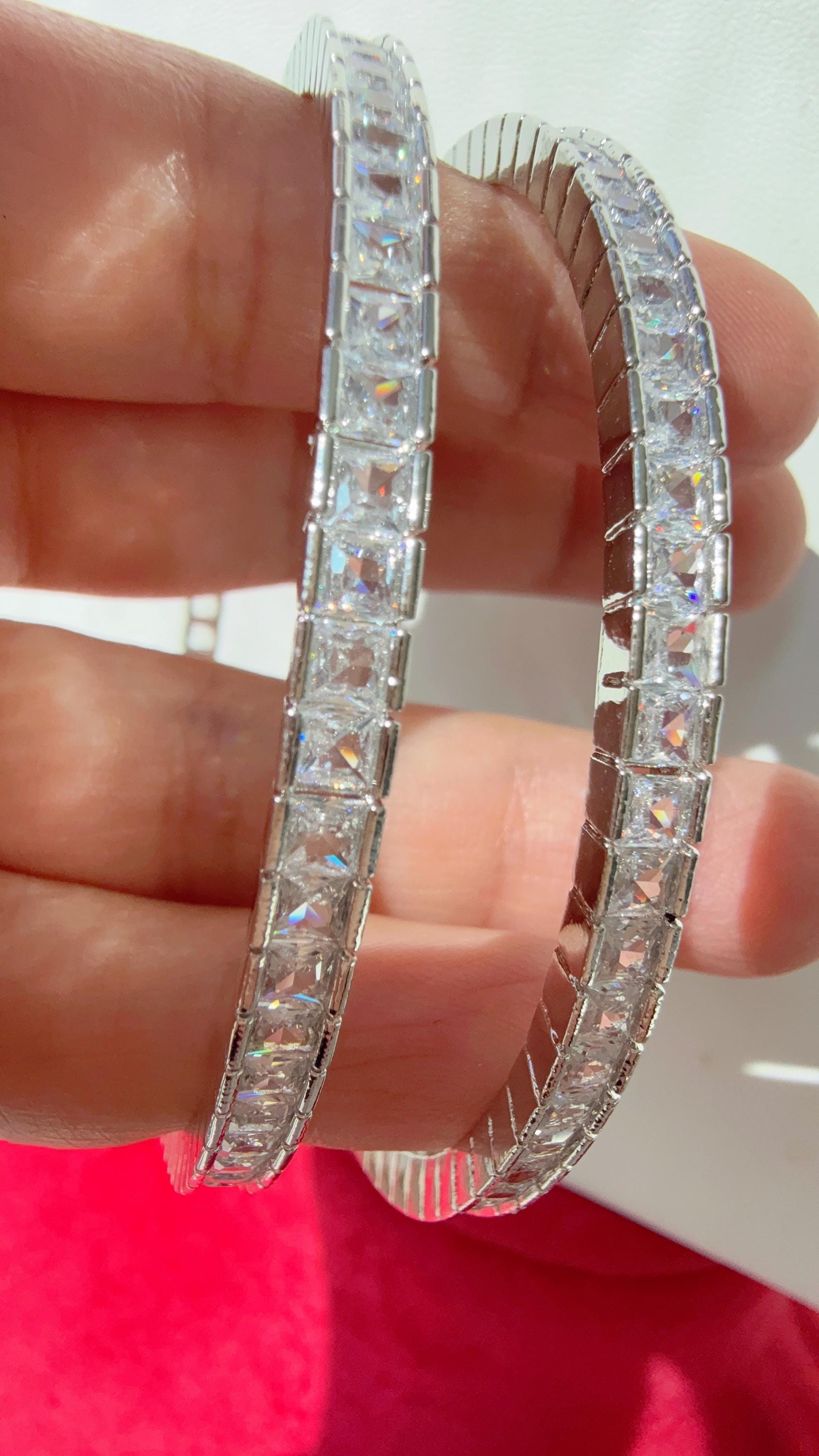 Rhodium Silver American diamond bangles/ Marquise cut Simulated Diamond Bangle diamond bracelet/Indian bangles /bridal jewelry