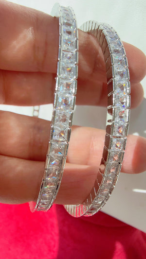 Rhodium Silver American diamond bangles/ Marquise cut Simulated Diamond Bangle diamond bracelet/Indian bangles /bridal jewelry