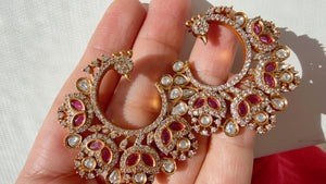 Jumbo diamond peacock Stud Earrings/Moissanite Kundan Ruby Studs /Indian Jewelry / /Diamond Ruby Studs