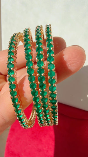 Set of 4 Emerald Green CZ 1 gram gold Bangles /CZ Bangles/ indian Bangles/Indian Jewelry / Indian BangleGreen diamond Bracelets