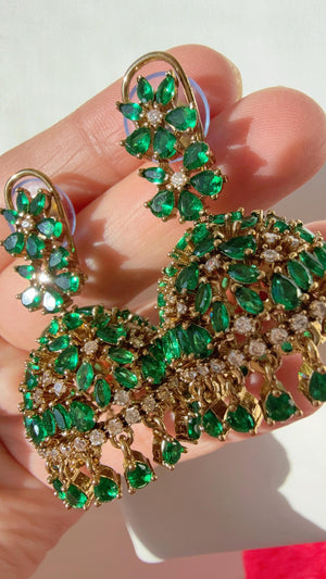 Antique Emerald gold Luminous diamond jhumka Earrings next to real/ Indian Jewelry Indian Earrings/American Diamond jhumka/CZ Earrings/