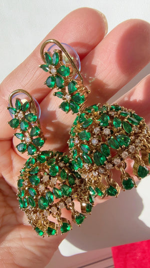 Antique Emerald gold Luminous diamond jhumka Earrings next to real/ Indian Jewelry Indian Earrings/American Diamond jhumka/CZ Earrings/