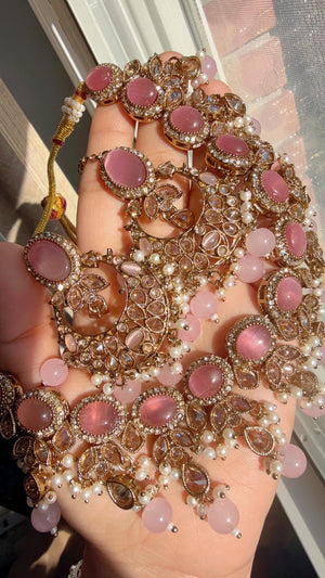 Antique Baby Pink kundan Polki Kundan necklace Set Chandbali and Tikka /bridal necklace/Indian wedding jewelry/Bridal necklace set/