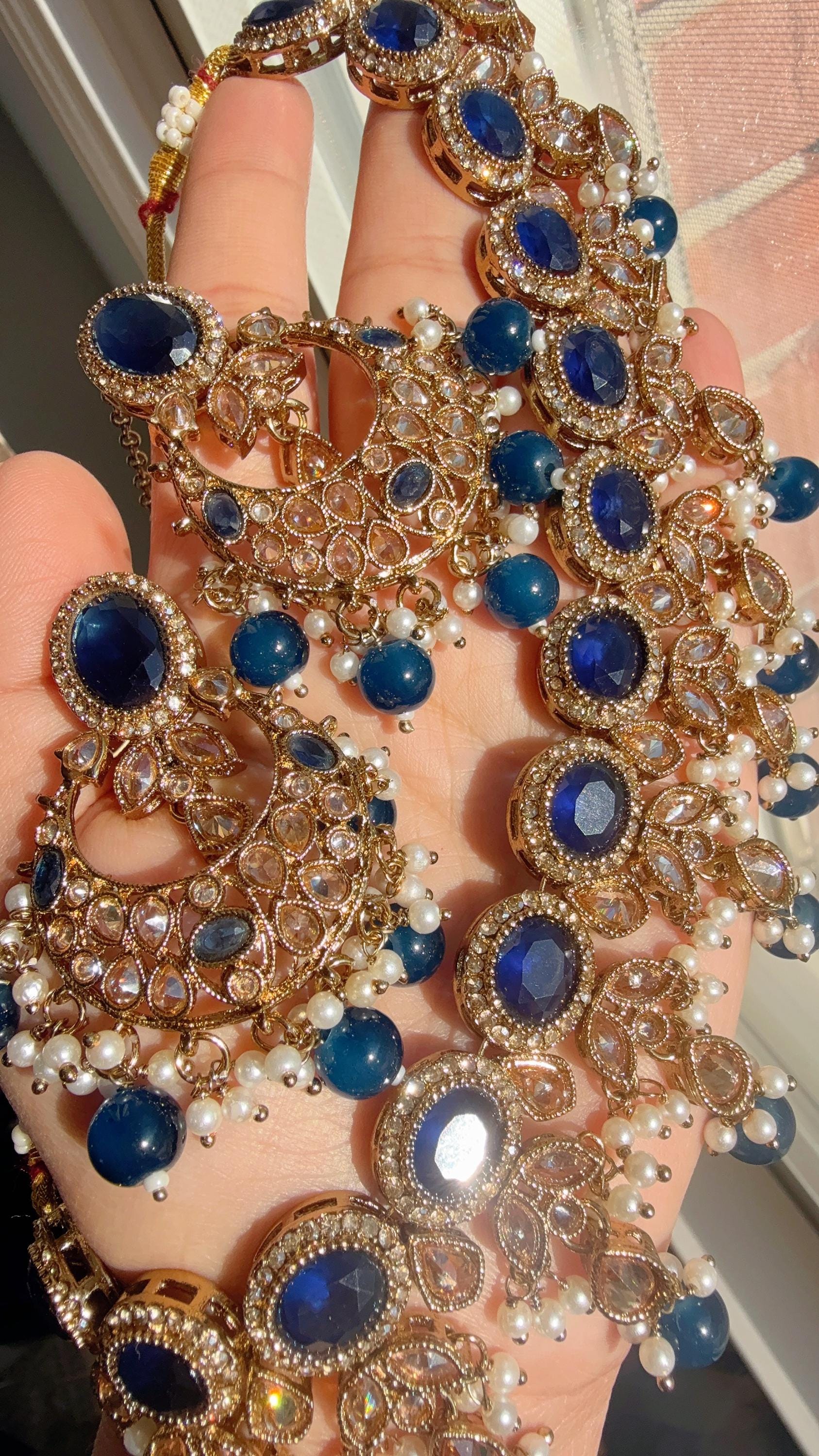 Antique Polki Kundan necklace with earrings and Tikka /Wedding necklace/Bridal necklace/Indian necklace/Indian jewelry/Polki necklace