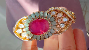 Doublet stone kundan openable Bracelet Kada/Openable Moissanite kundan bridal Polki kada Bangles / Mint Moissanite kada /Indian Jewelry /