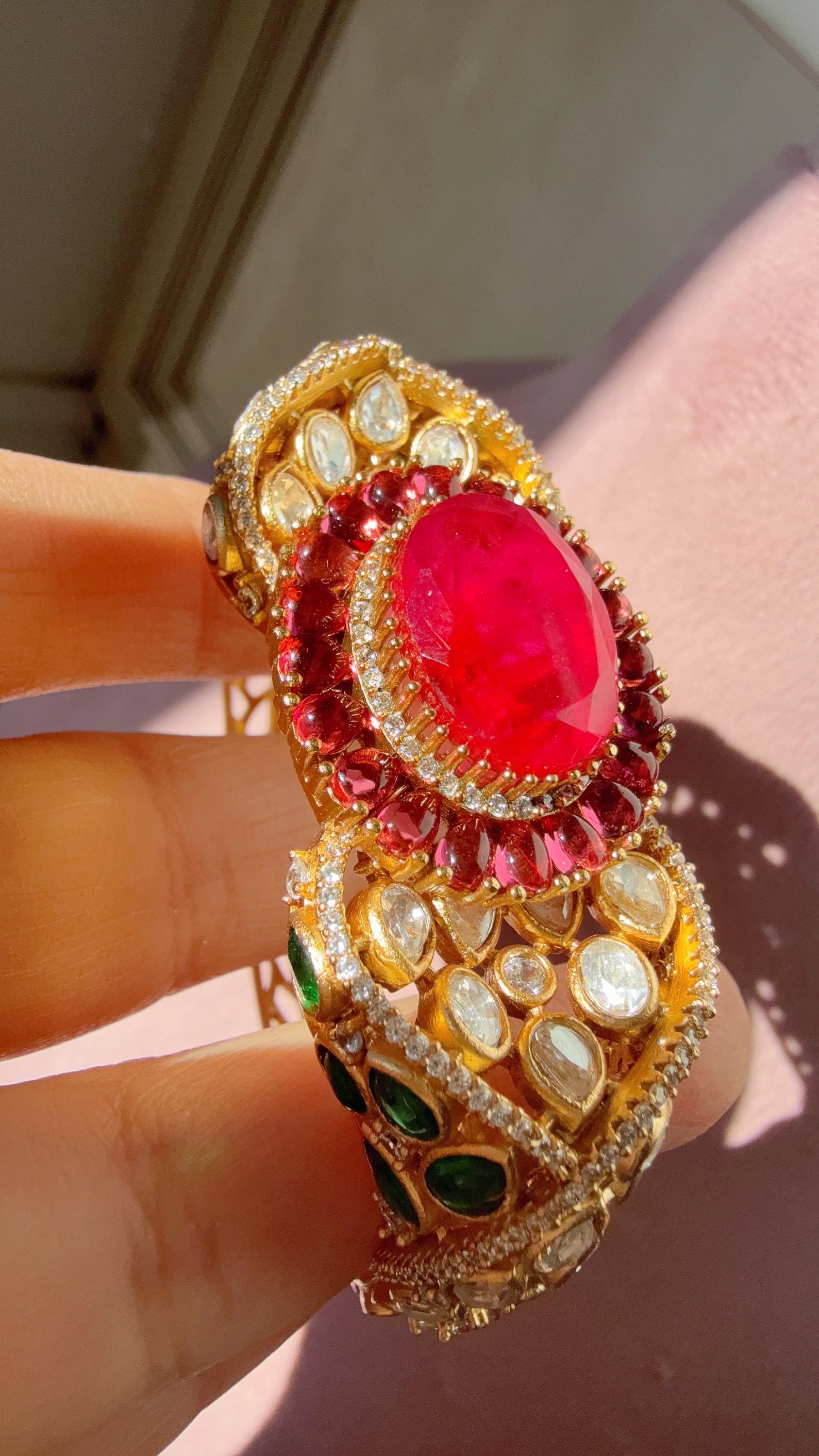 Doublet stone kundan openable Bracelet Kada/Openable Moissanite kundan bridal Polki kada Bangles / Mint Moissanite kada /Indian Jewelry /