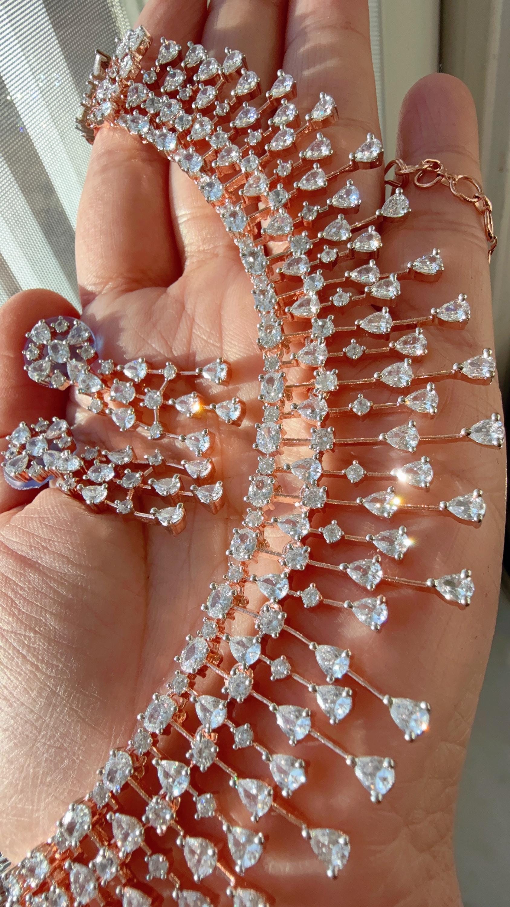 Rain Diamond Necklace Rose gold /Indian jewelry/ CZ Choker/Bridal choker/Diamond choker/ Indian Necklace/Rose diamond choker
