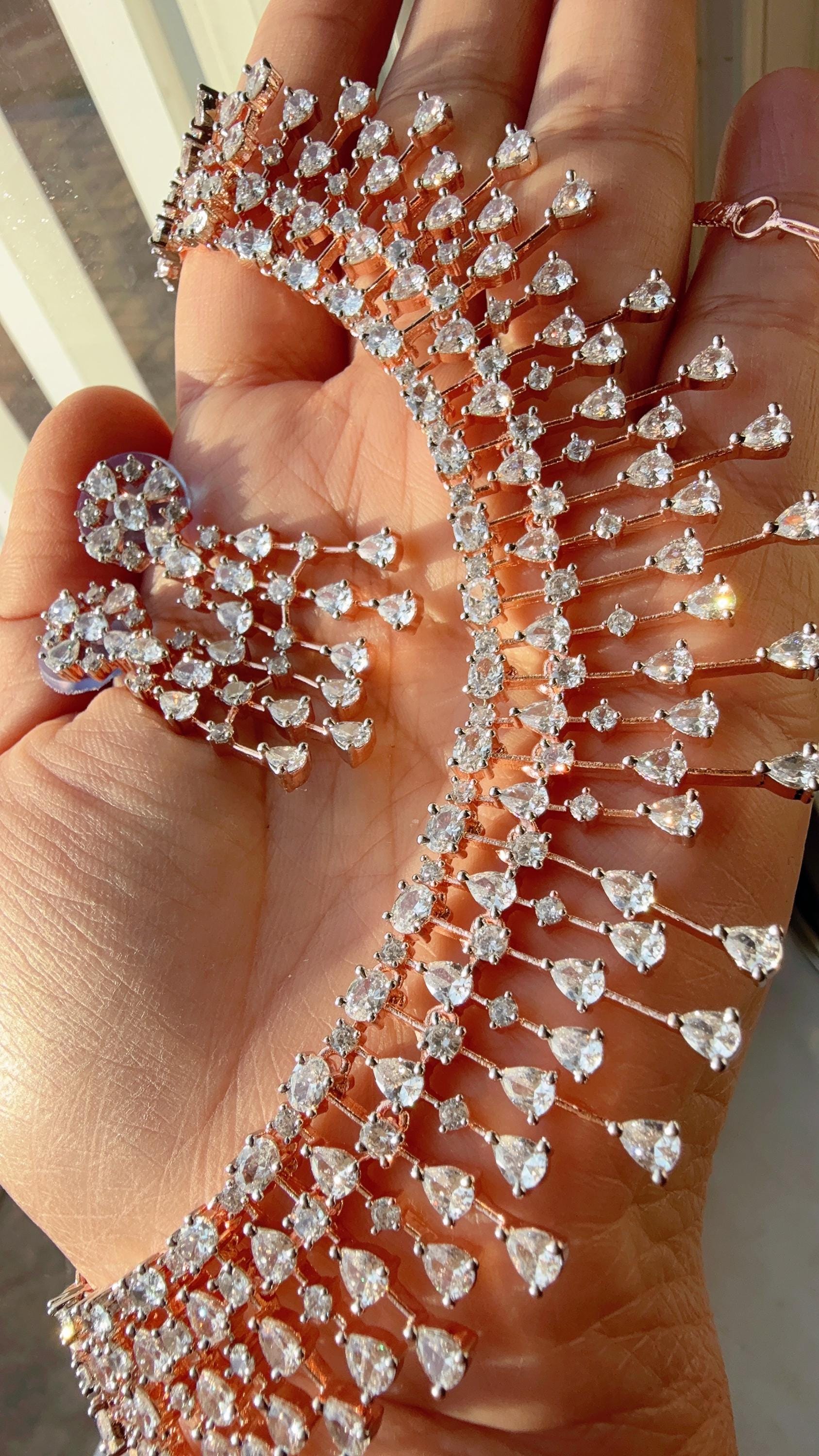 Rain Diamond Necklace Rose gold /Indian jewelry/ CZ Choker/Bridal choker/Diamond choker/ Indian Necklace/Rose diamond choker