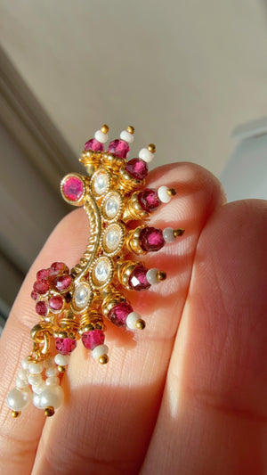 Marathi nose ring/Gold Nath/Indian Jewelry /Bridal Nath/No piercing Required/Ruby Green set