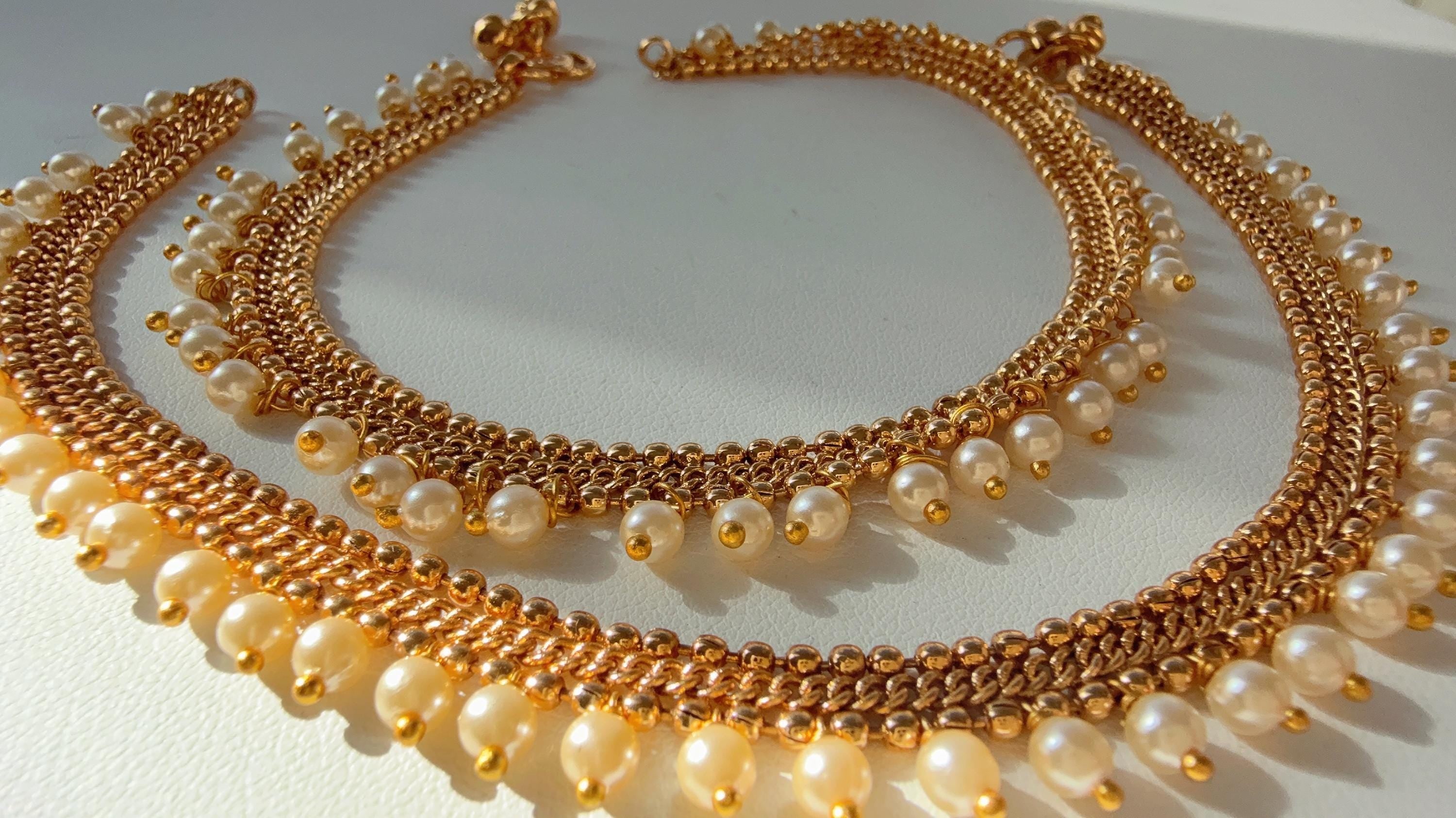 Indian gold plated Payal Pair /Indian Anklets/ Gold Anklet Payal/Bridal anklet/ Payal/ Panjeb/ Indian Jewelry/ gold plated payal pair
