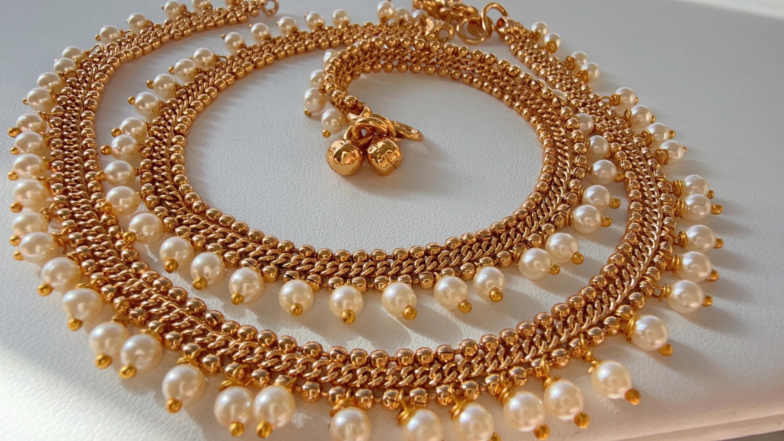 Indian gold plated Payal Pair /Indian Anklets/ Gold Anklet Payal/Bridal anklet/ Payal/ Panjeb/ Indian Jewelry/ gold plated payal pair