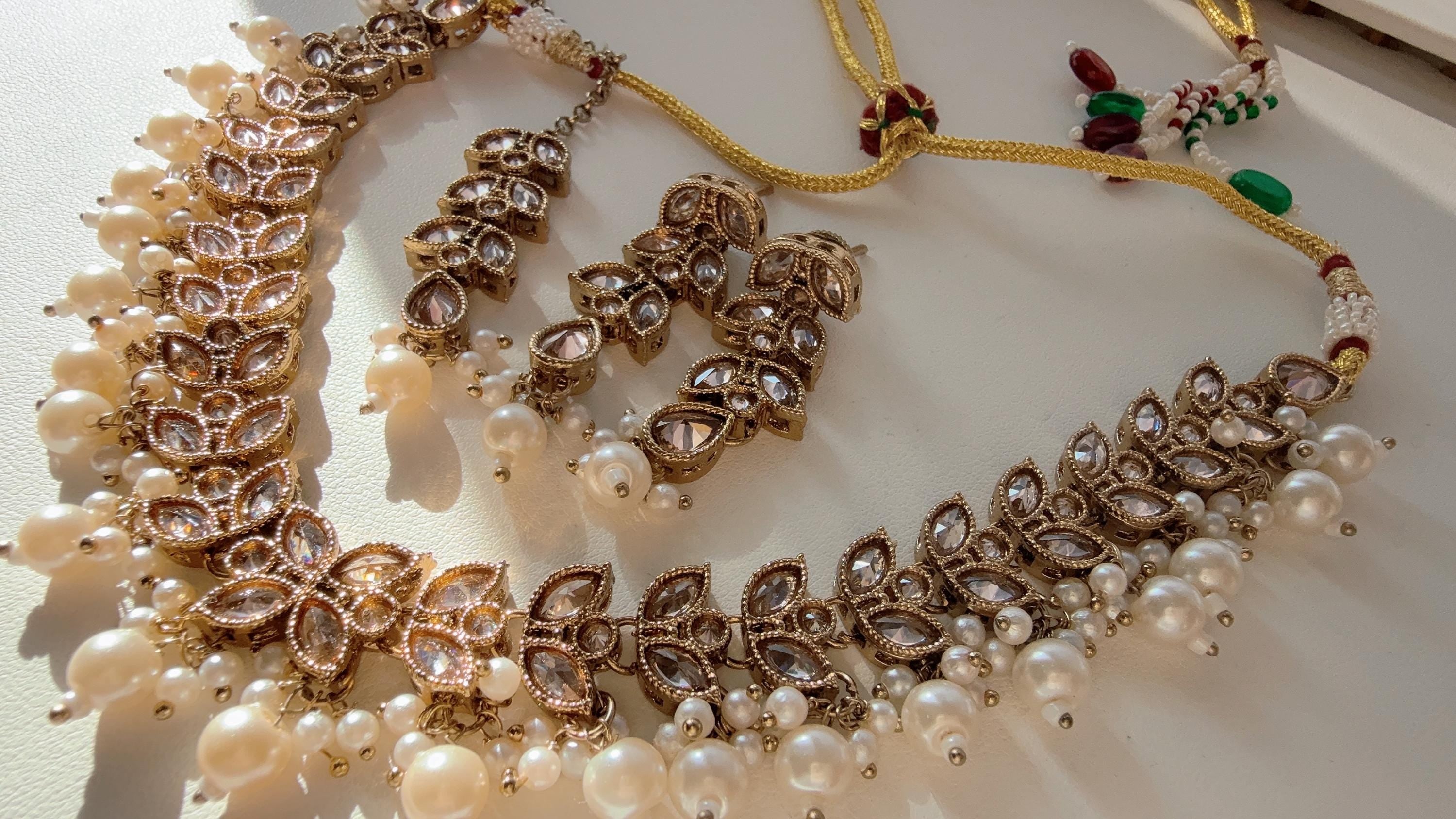 Antique Polki Kundan necklace/Wedding necklace/Bridal necklace/Indian necklace/Indian jewelry/Polki necklace