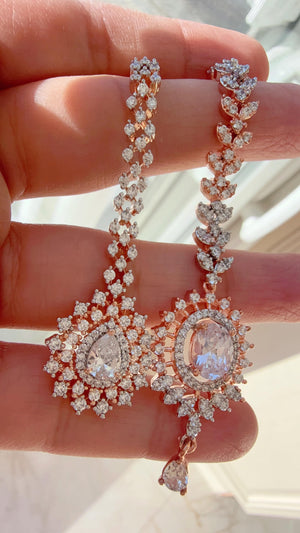 American Diamond Rose gold Maang tikka/ Indian Wedding Jewelry/ / Matha patti/ Indian forehead jewelry/Indian rose gold Jewelry