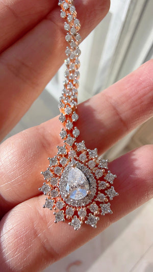American Diamond Rose gold Maang tikka/ Indian Wedding Jewelry/ / Matha patti/ Indian forehead jewelry/Indian rose gold Jewelry